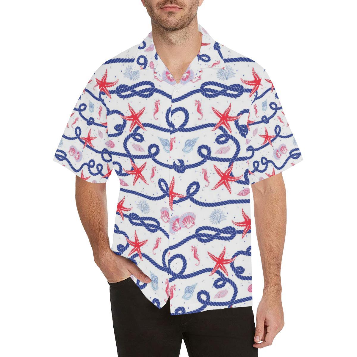 Starfish Shell Rope Pattern Mens All Over Print Hawaiian Shirt