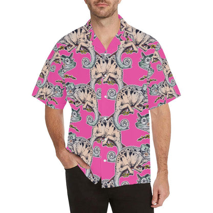 Chameleon Lizard Pattern Pink Background Mens All Over Print Hawaiian Shirt