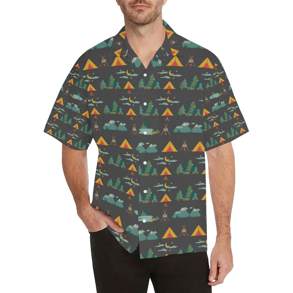 Camping Tent Pattern Print Design Hawaiian Shirt