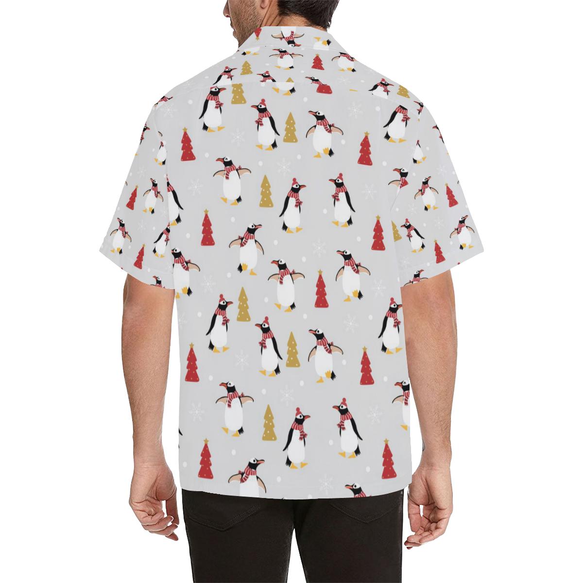 Penguin Christmas Tree Pattern Mens All Over Print Hawaiian Shirt