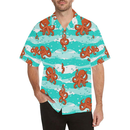 Octopuses Sea Wave Background Mens All Over Print Hawaiian Shirt