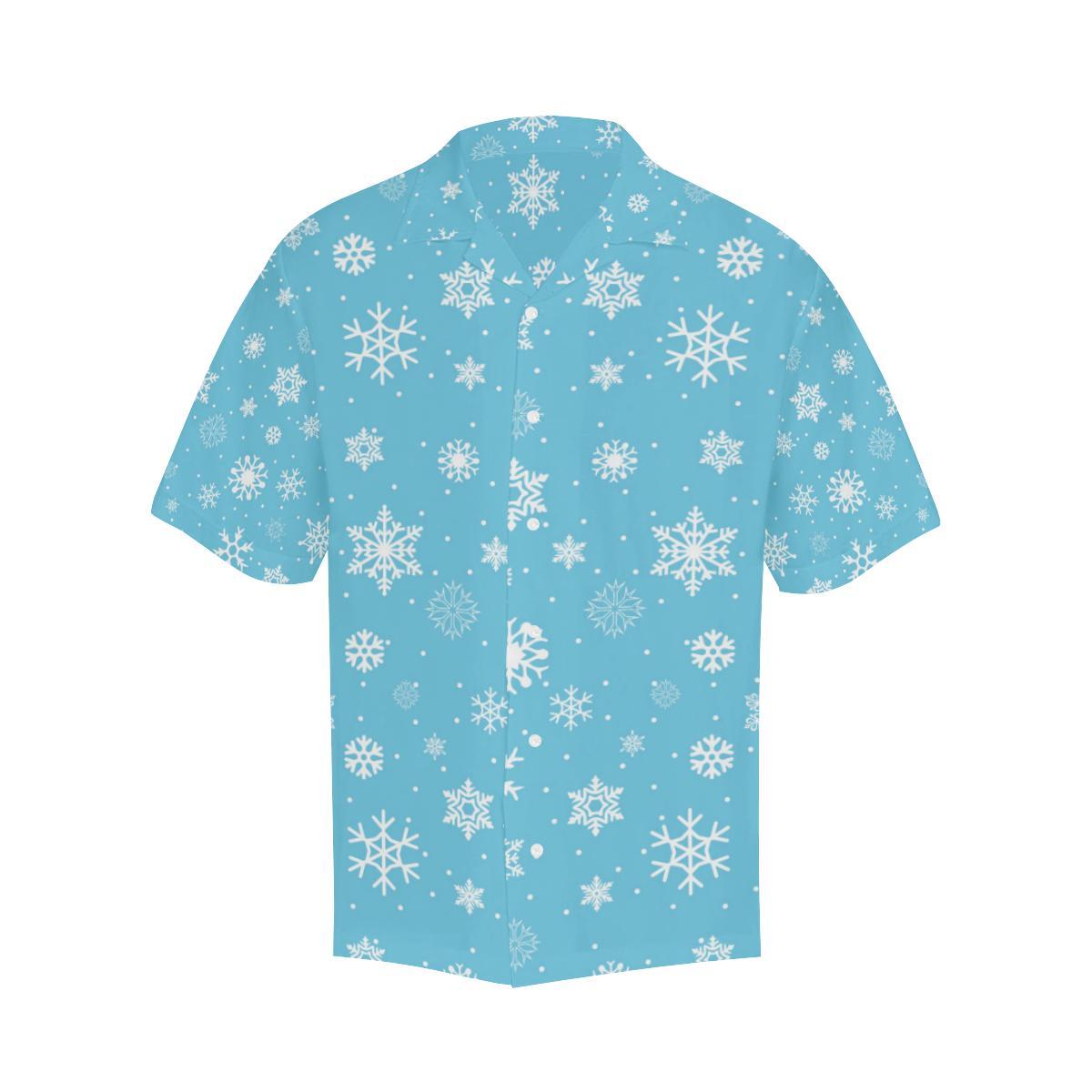 Snowflake Pattern Blue Background Mens All Over Print Hawaiian Shirt