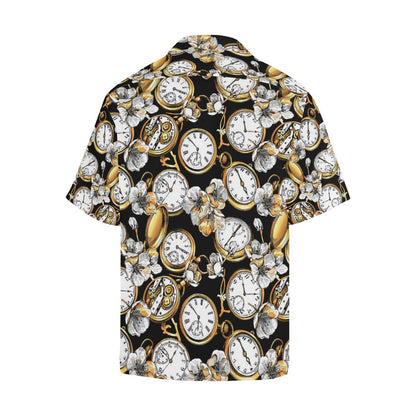 Clock Flower Pattern Mens All Over Print Hawaiian Shirt