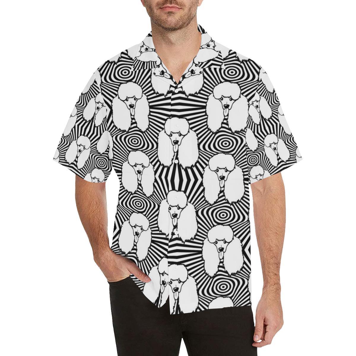 Black And White Poodle Pattern Mens All Over Print Hawaiian Shirt