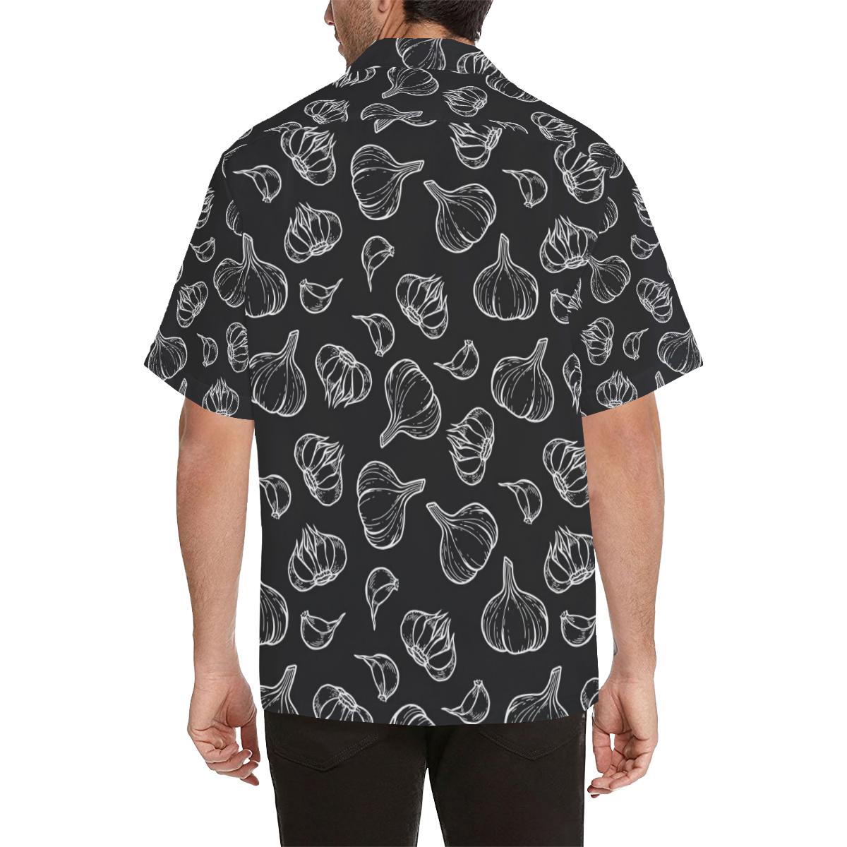 Garlic Pattern Black Background Mens All Over Print Hawaiian Shirt