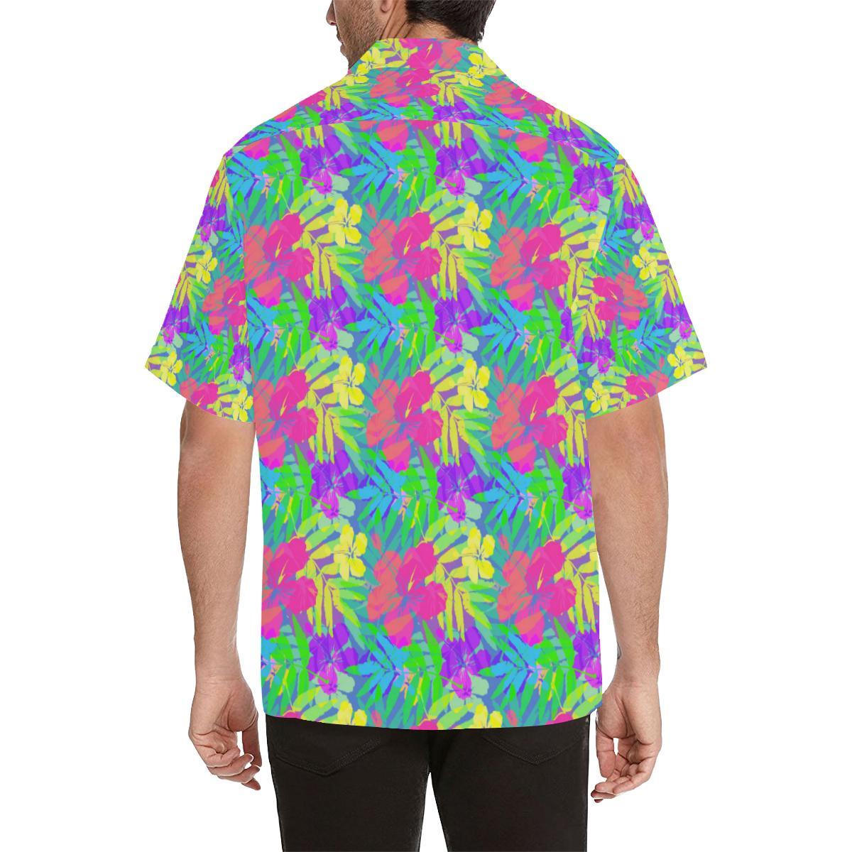 Neon Tropical Pattern Print Design A Hawaiian Shirt