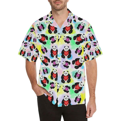 Panda Cute Heart Pattern Mens All Over Print Hawaiian Shirt