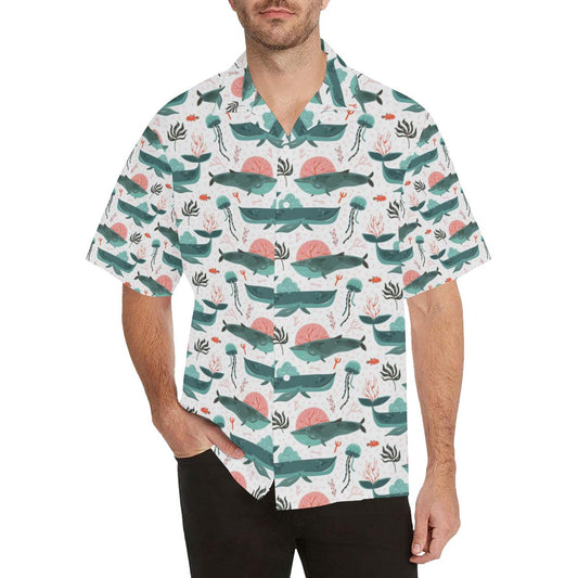 Whale Jelly Fish Pattern Mens All Over Print Hawaiian Shirt