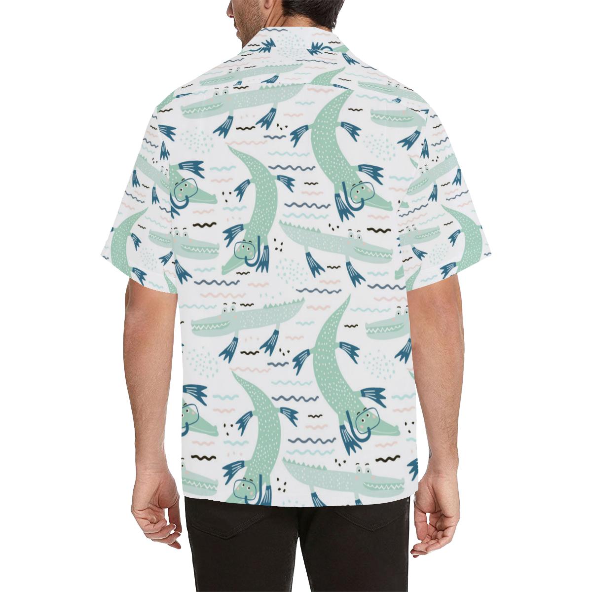 Crocodile Diver Pattern Mens All Over Print Hawaiian Shirt