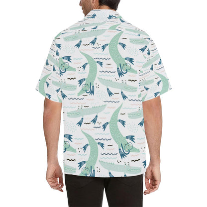 Crocodile Diver Pattern Mens All Over Print Hawaiian Shirt