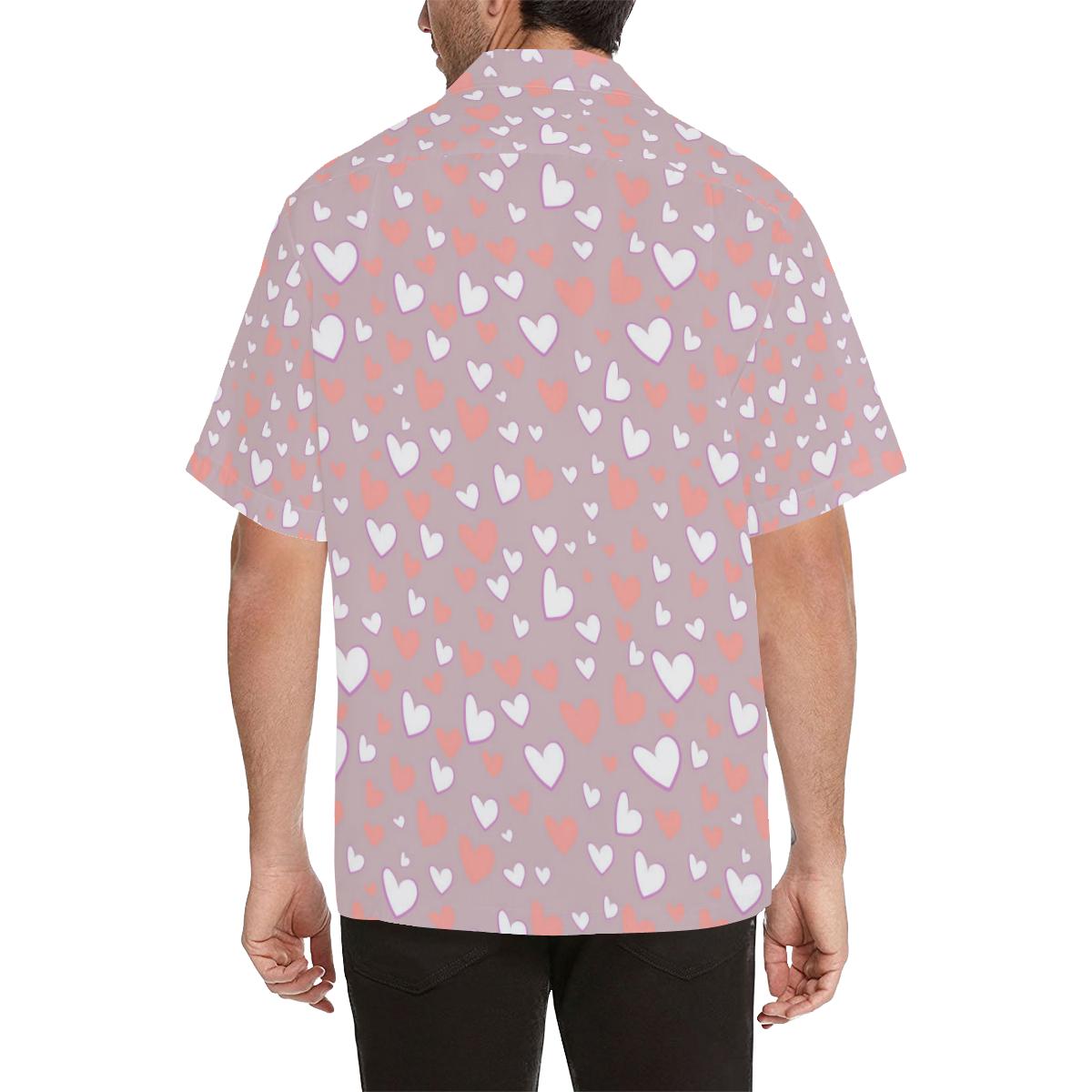 Coral White Heart Pattern Mens All Over Print Hawaiian Shirt