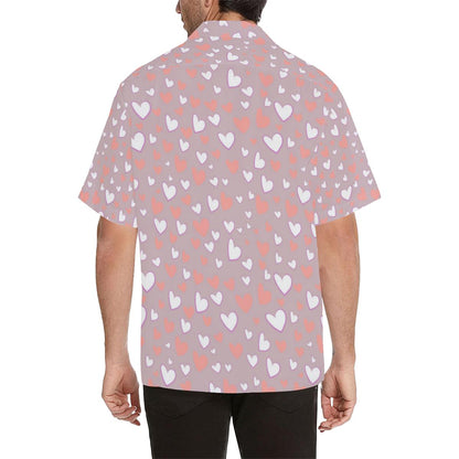 Coral White Heart Pattern Mens All Over Print Hawaiian Shirt