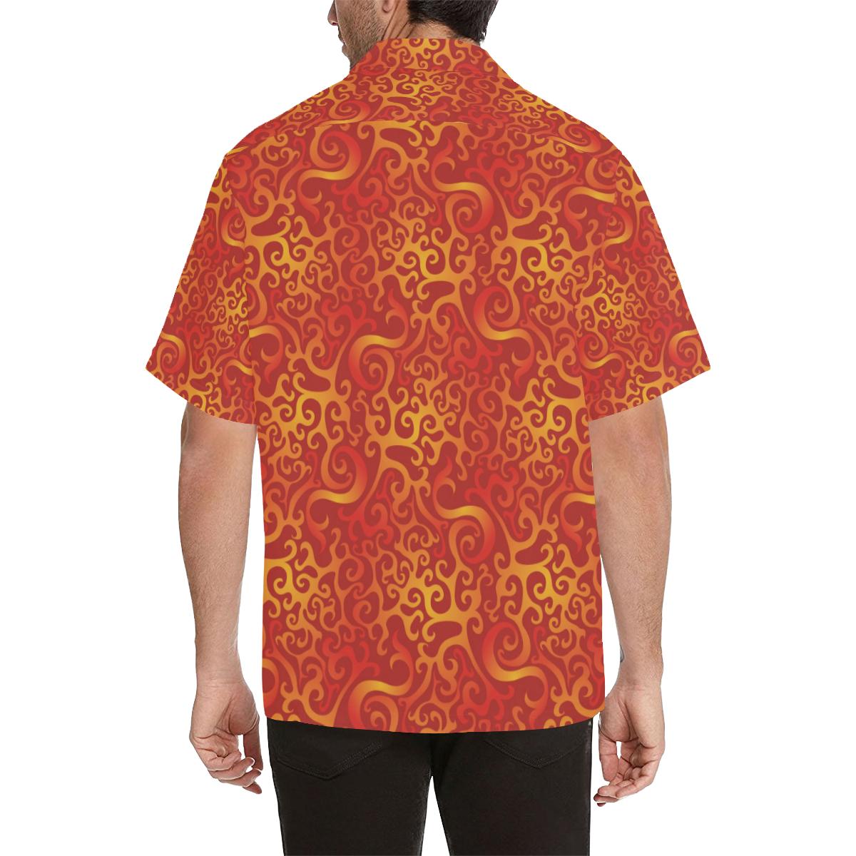 Flame Fire Pattern Mens All Over Print Hawaiian Shirt