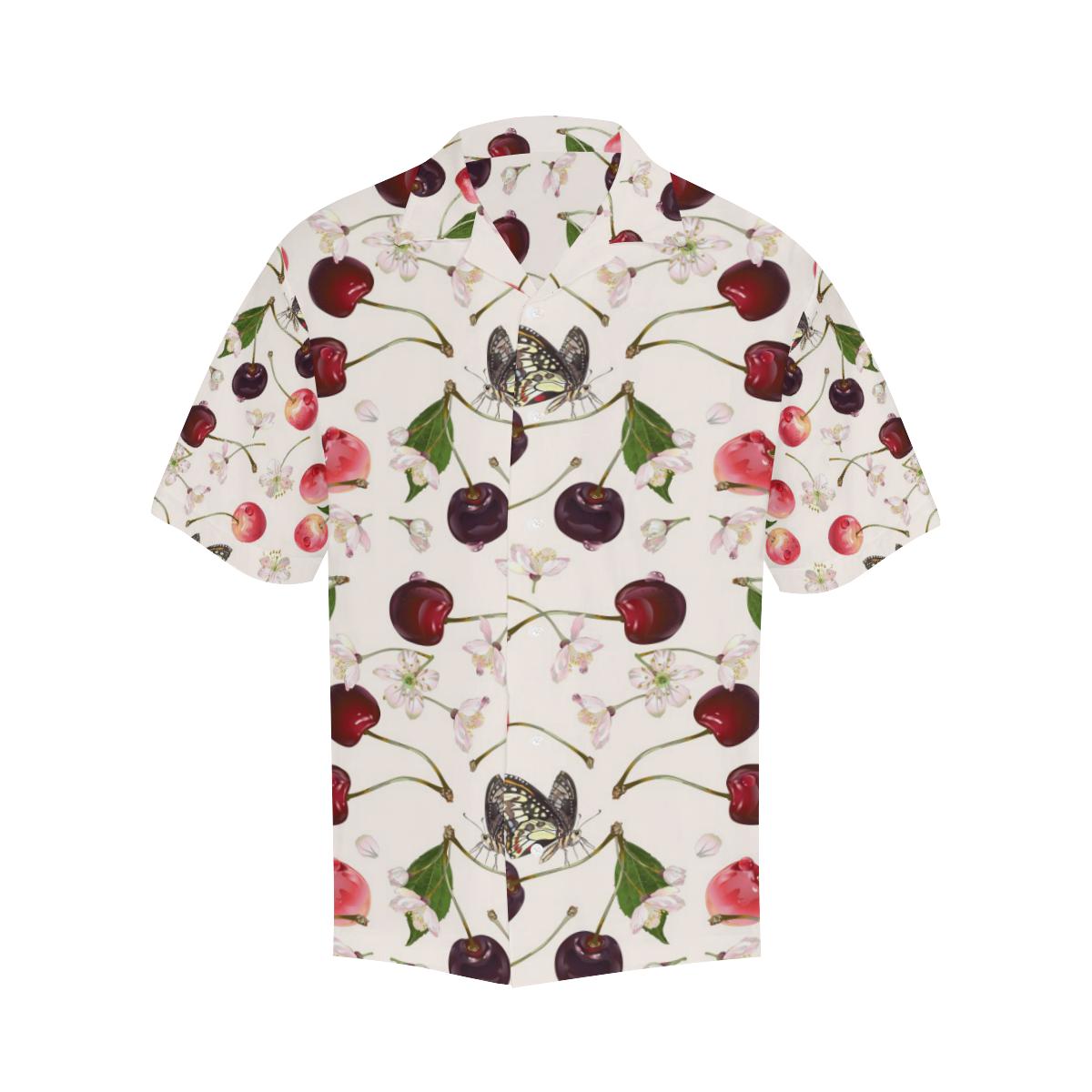 Cherry Flower Butterfly Pattern Mens All Over Print Hawaiian Shirt