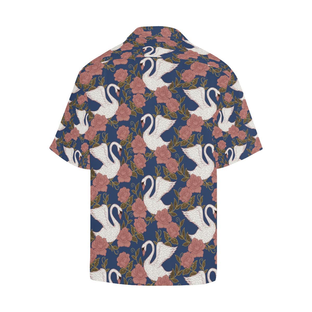 Swan Rose Pattern Mens All Over Print Hawaiian Shirt
