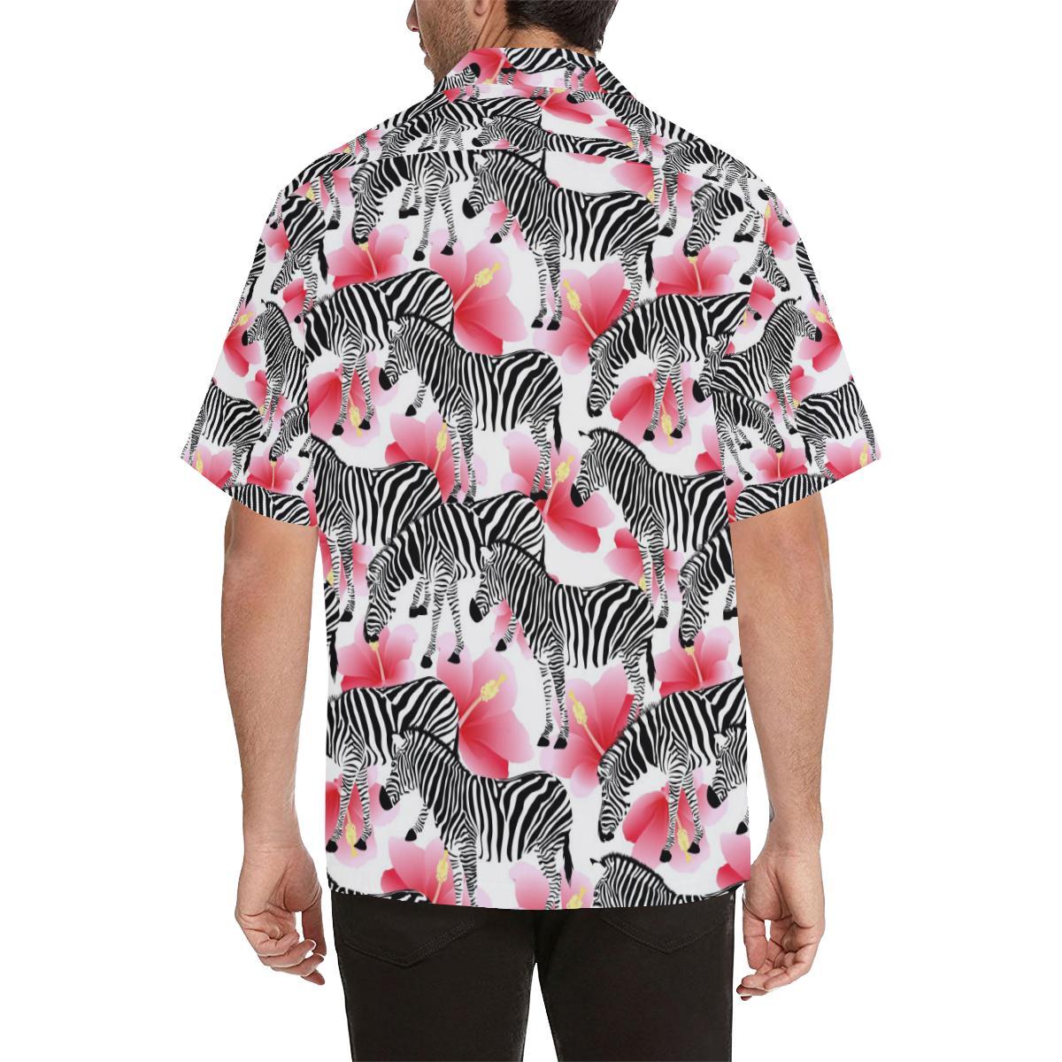 Zebra Red Hibiscus Pattern Mens All Over Print Hawaiian Shirt