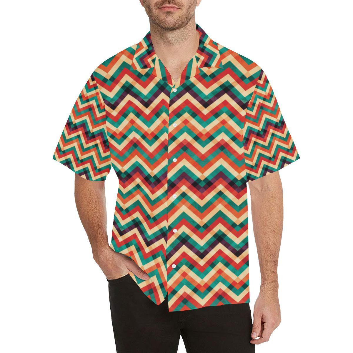 Zigzag Chevron Colorful Pattern Mens All Over Print Hawaiian Shirt