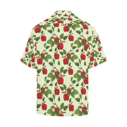 Red Apples Leaves Pattern Mens All Over Print Hawaiian Shirt