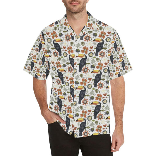 Toucan Flower Pattern Mens All Over Print Hawaiian Shirt