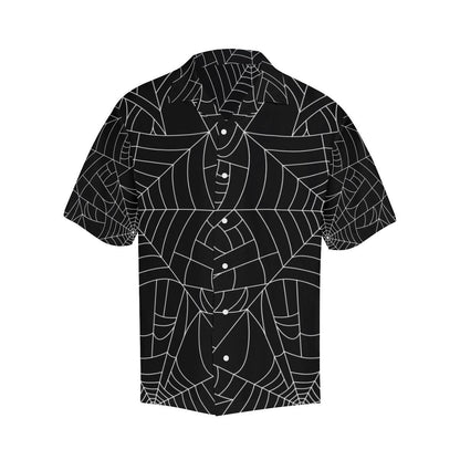 Spider Web Pattern Black Background White Cobweb Mens All Over Print Hawaiian Shirt