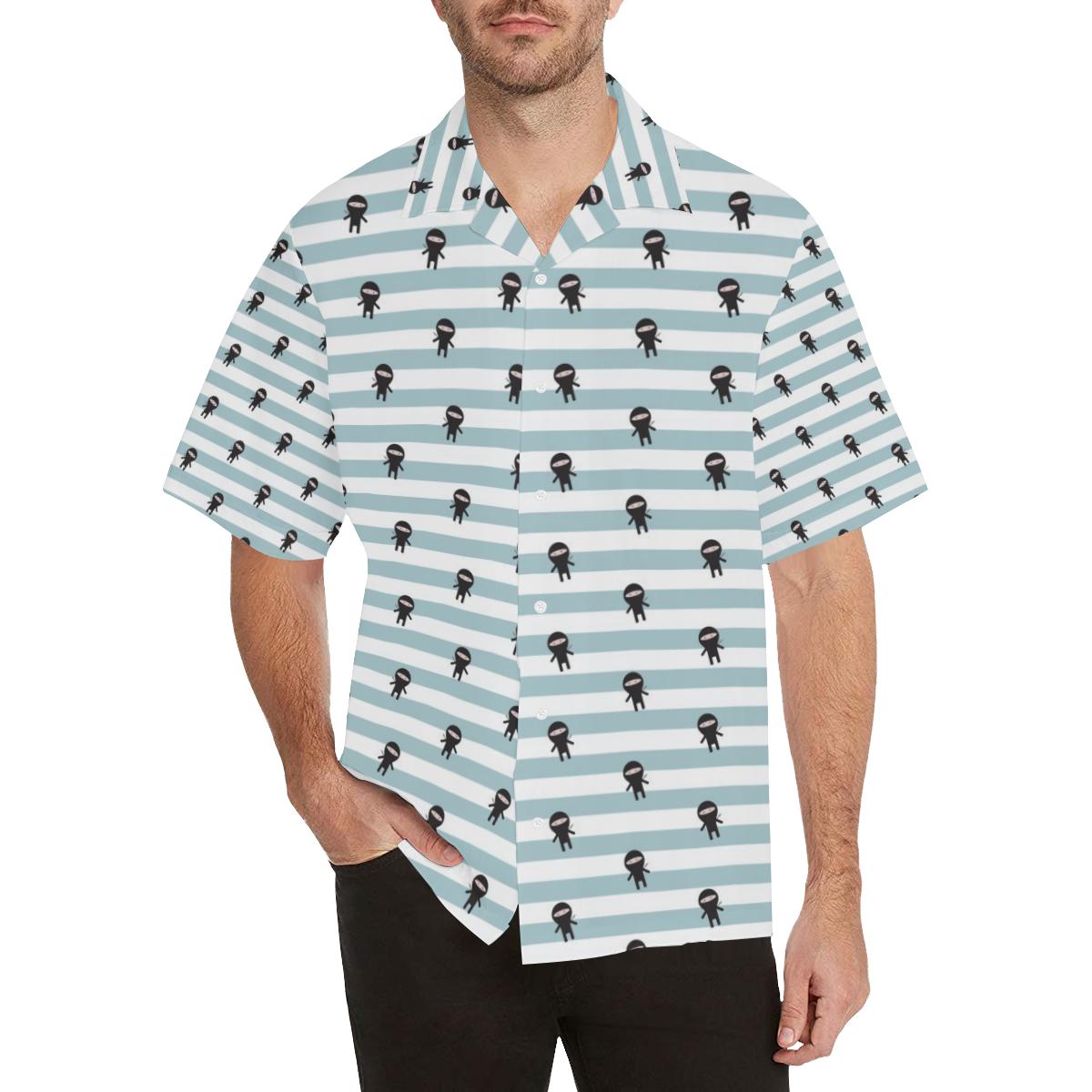 Ninja Pattern Stripe Background Mens All Over Print Hawaiian Shirt
