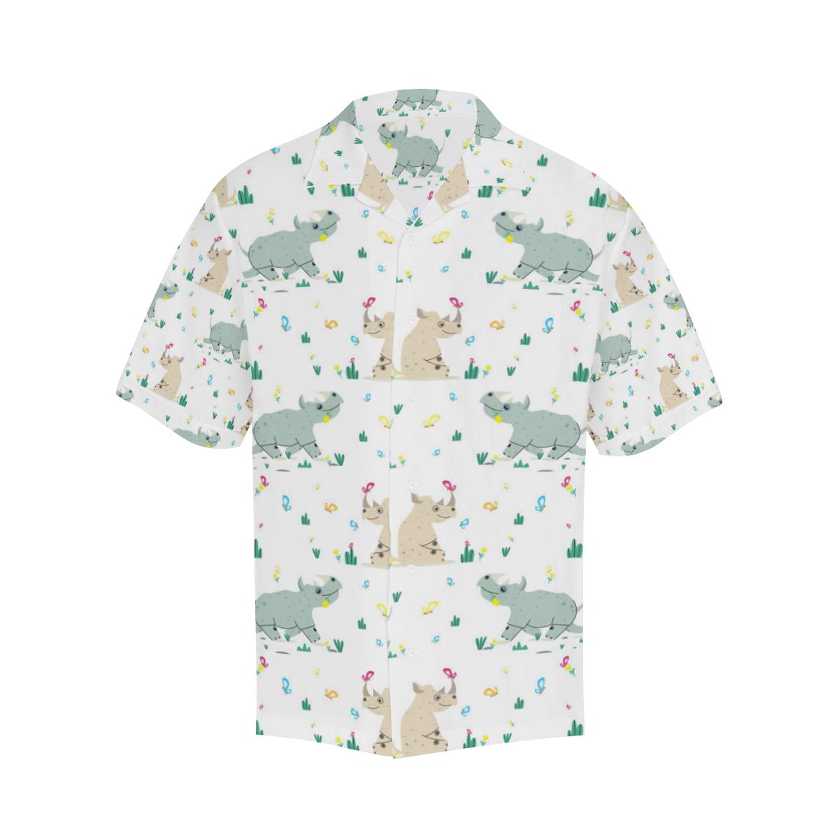 Cute Rhino Pattern Mens All Over Print Hawaiian Shirt