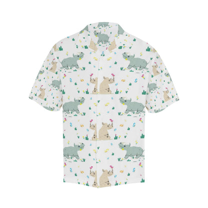 Cute Rhino Pattern Mens All Over Print Hawaiian Shirt