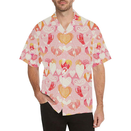 Hand Drawn Heart Design Pattern Mens All Over Print Hawaiian Shirt