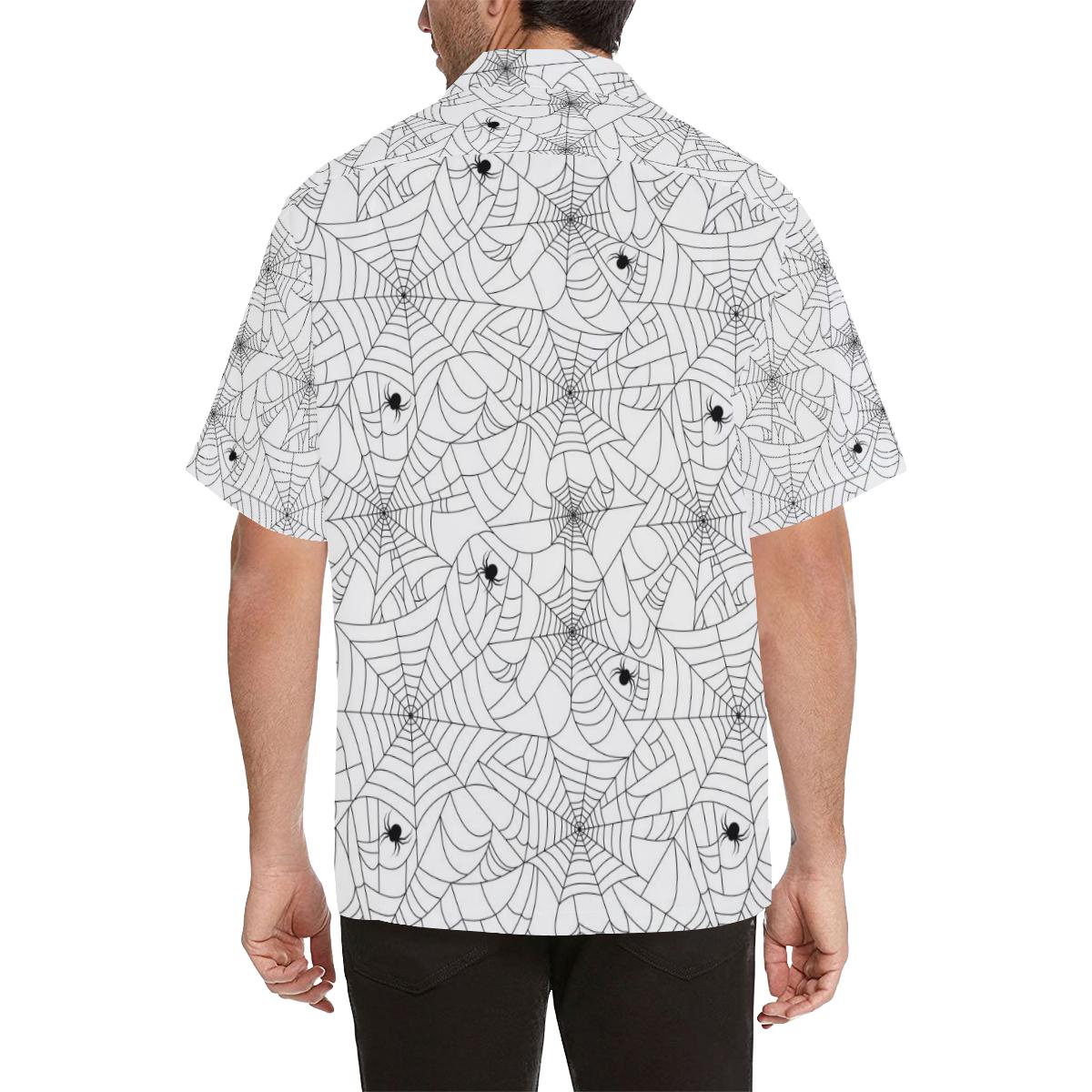 Spider Web Cobweb Pattern White Background Mens All Over Print Hawaiian Shirt