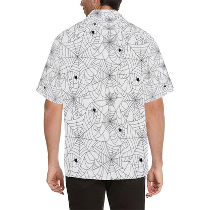 Spider Web Cobweb Pattern White Background Mens All Over Print Hawaiian Shirt