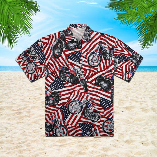 OragonTee Motorcycles American Flag Hawaiian Shirt | For Men & Women | Adult | HW3641