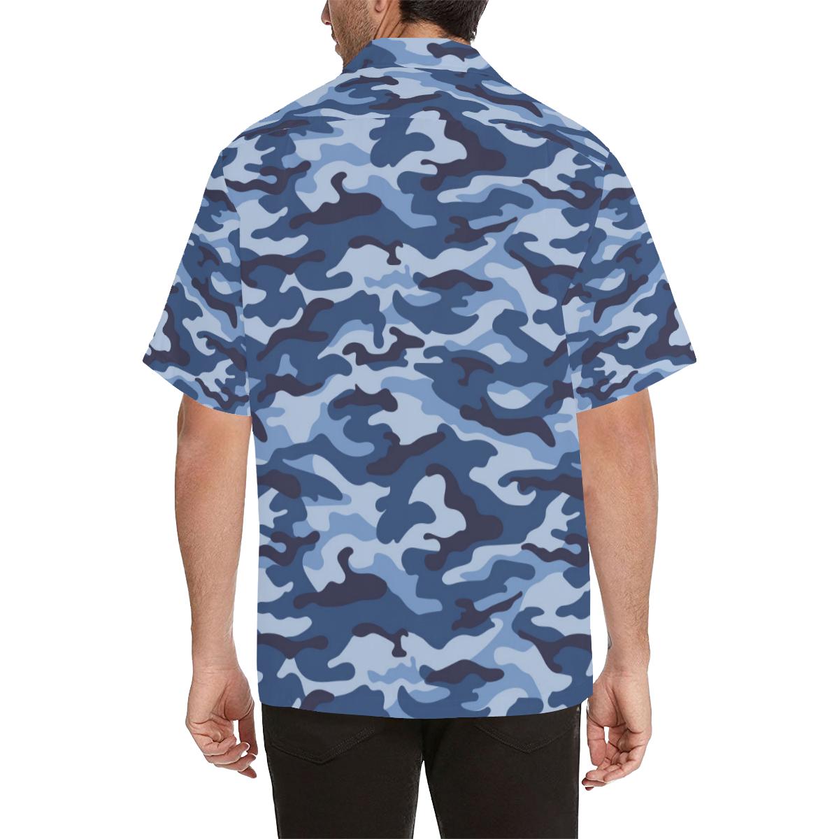Blue Camouflage Pattern Mens All Over Print Hawaiian Shirt
