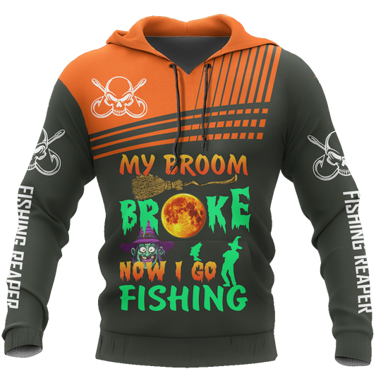 Fishing Broom Halloween All Over Print Unisex Hoodie