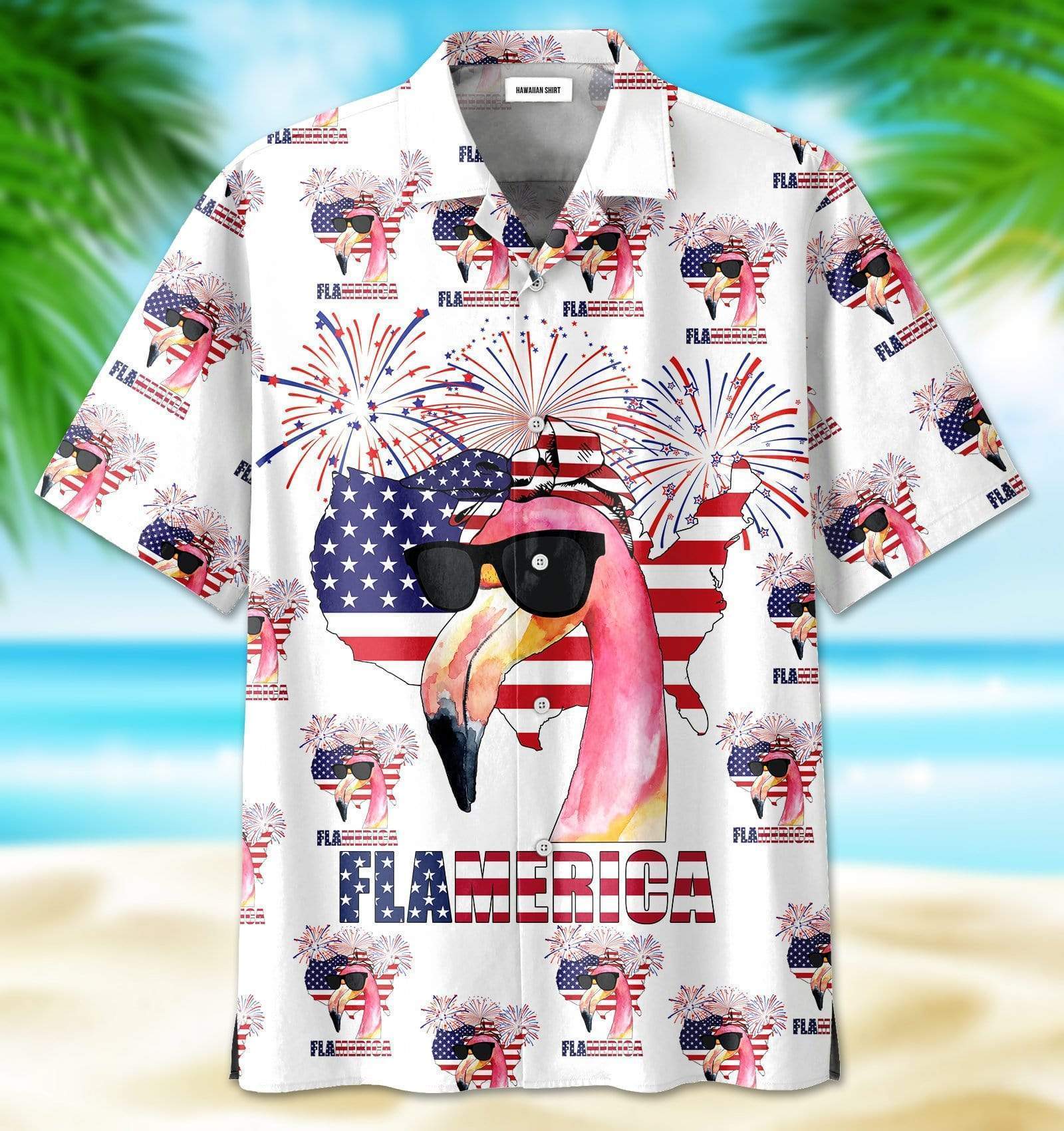 Flamingo Flamerica For 4th July Hawaiian Aloha Shirts or Beach Shorts #Dh