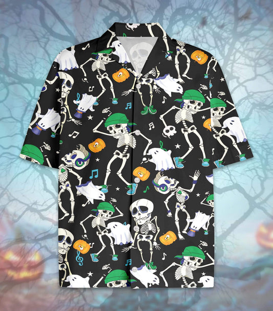 Funny Halloween Hawaiian Aloha Shirts Dancing Skeleton