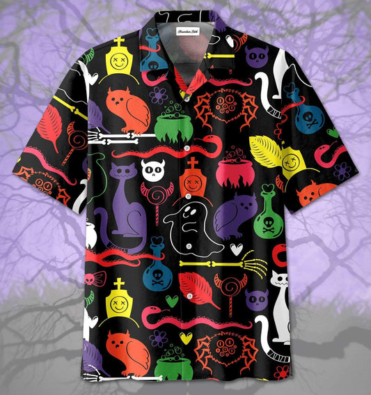 Colorful Halloween Hawaiian Aloha Shirts Cute Animals Pattern