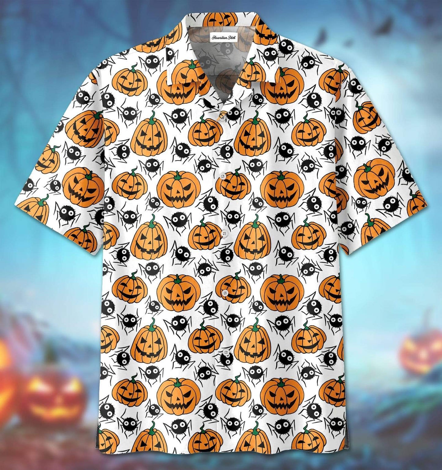 Halloween Hawaiian Aloha Shirts Funny Pumpkin and Spider