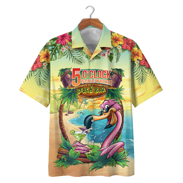 Flamingo 5 O’Clock Some Where Beach Bar Hawaiian Shirt | For Men & Women | Adult | HW7664