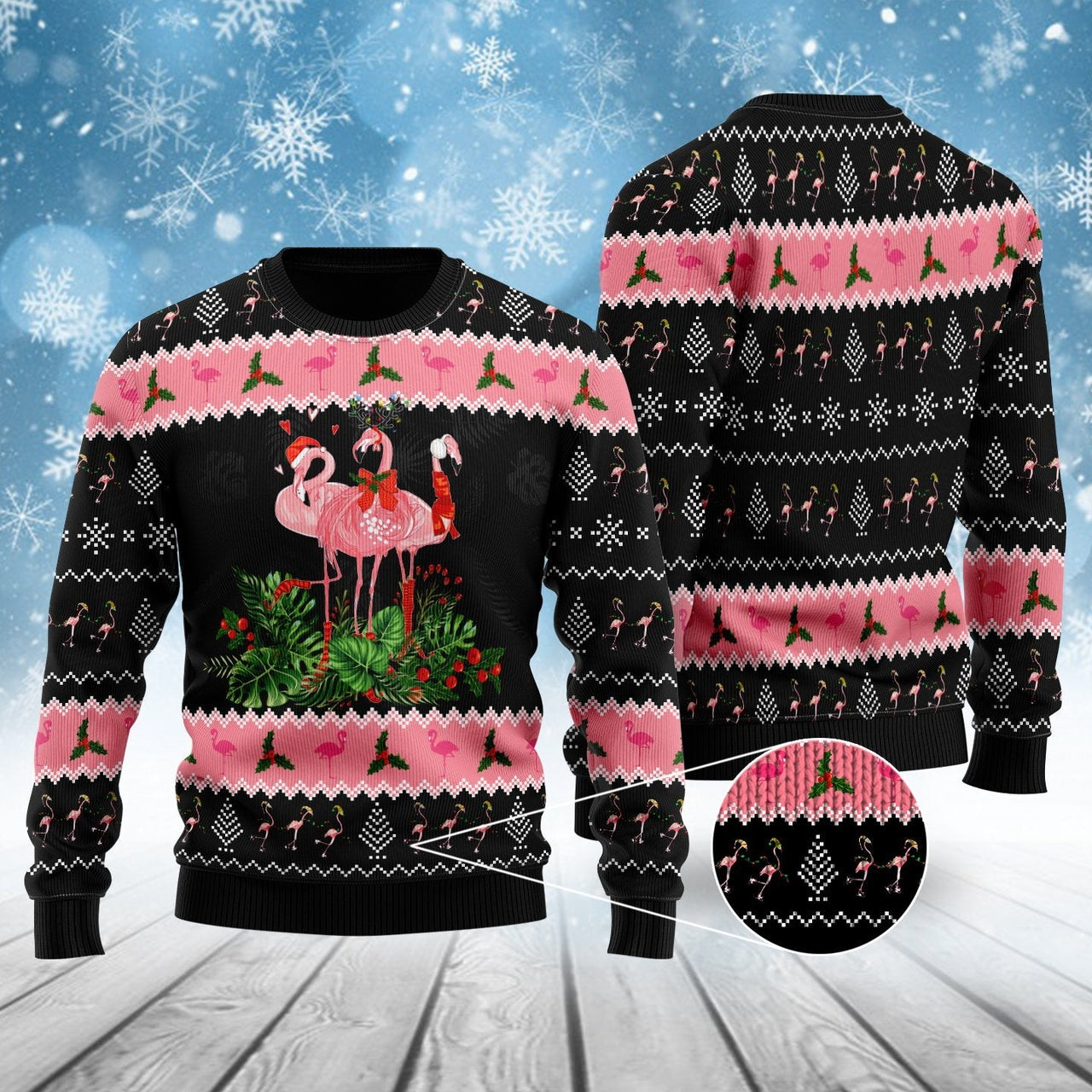 Flamingo Jingle Bell Tropical Ugly Christmas Sweater 