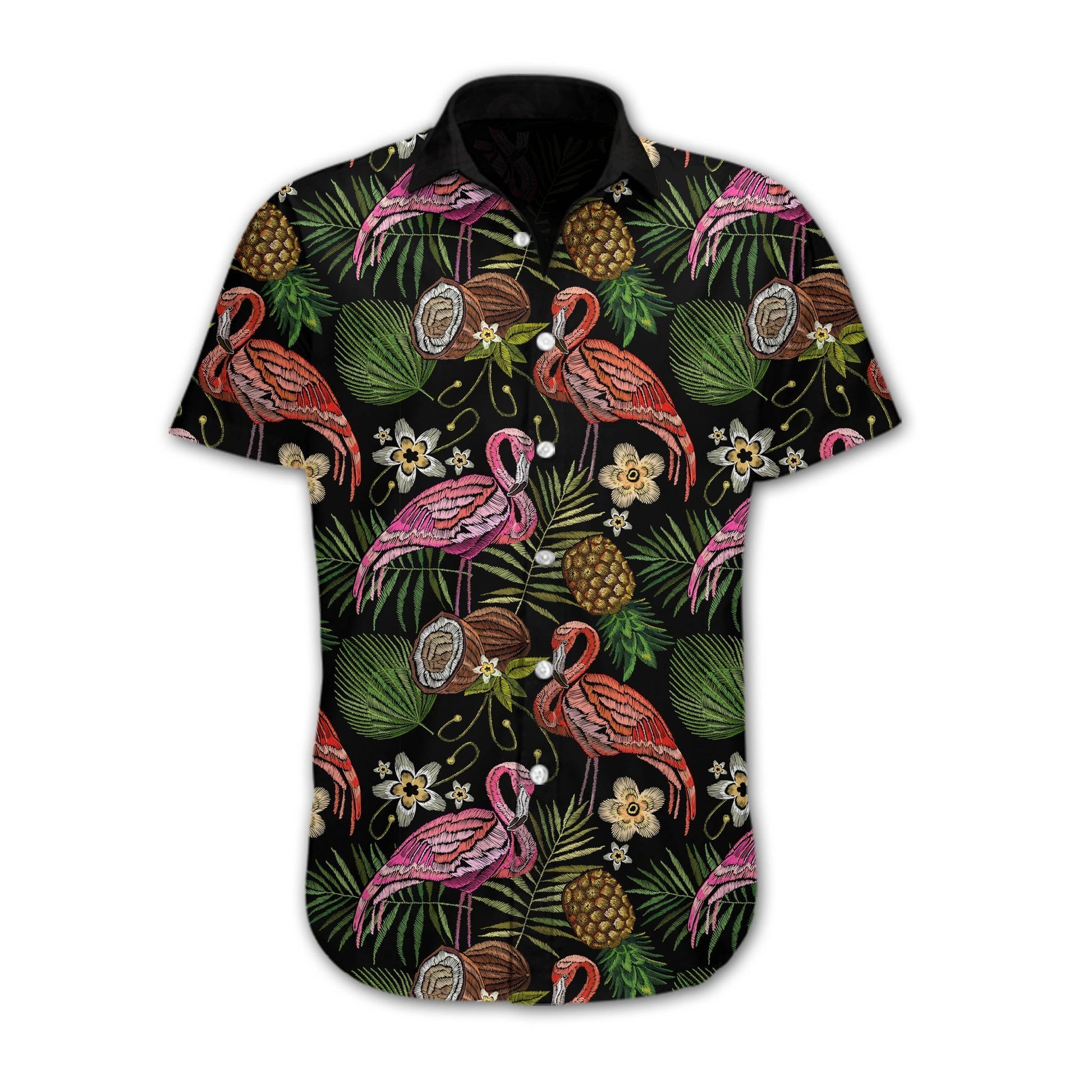 Flamingo Embroidery Hawaiian Shirt 3D