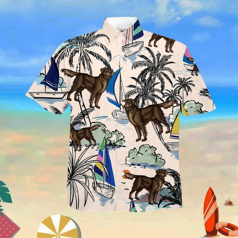 Flat Coated Retriever Summer Beach Hawaiian Shirt