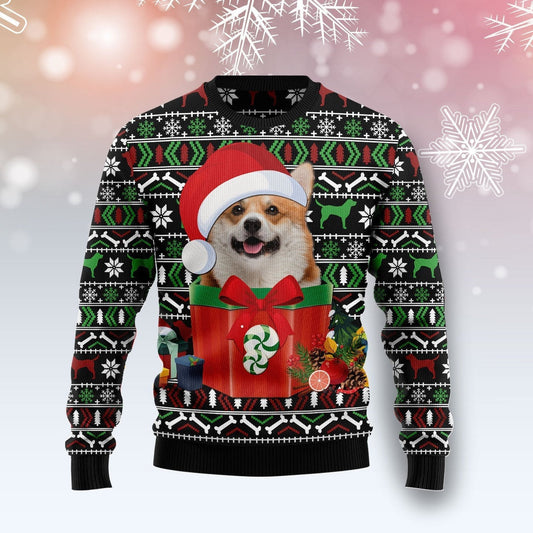 Funny Dog In The Gift Box Ugly Christmas Sweater 