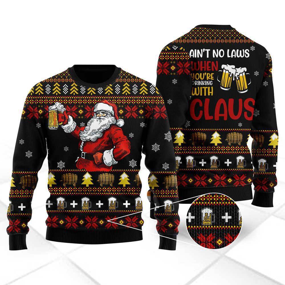 Funny Drinking With Claus Ugly Christmas Sweater 