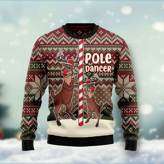 Funny Pole Dancer Reindeer Ugly Christmas Sweater 