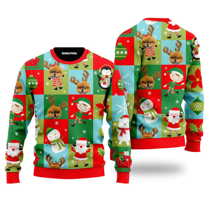 Funny Pomeranian Wears Reindeer In Christmas Holiday Pattern Ugly Christmas Sweater 