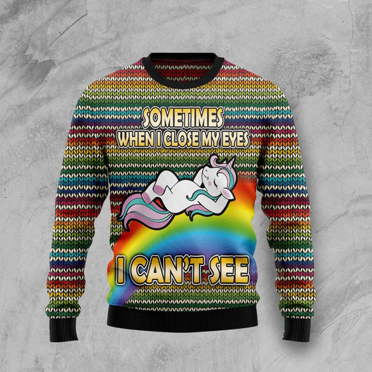 Funny Unicorn Sometimes When I Close My Eyes Ugly Christmas Sweater 