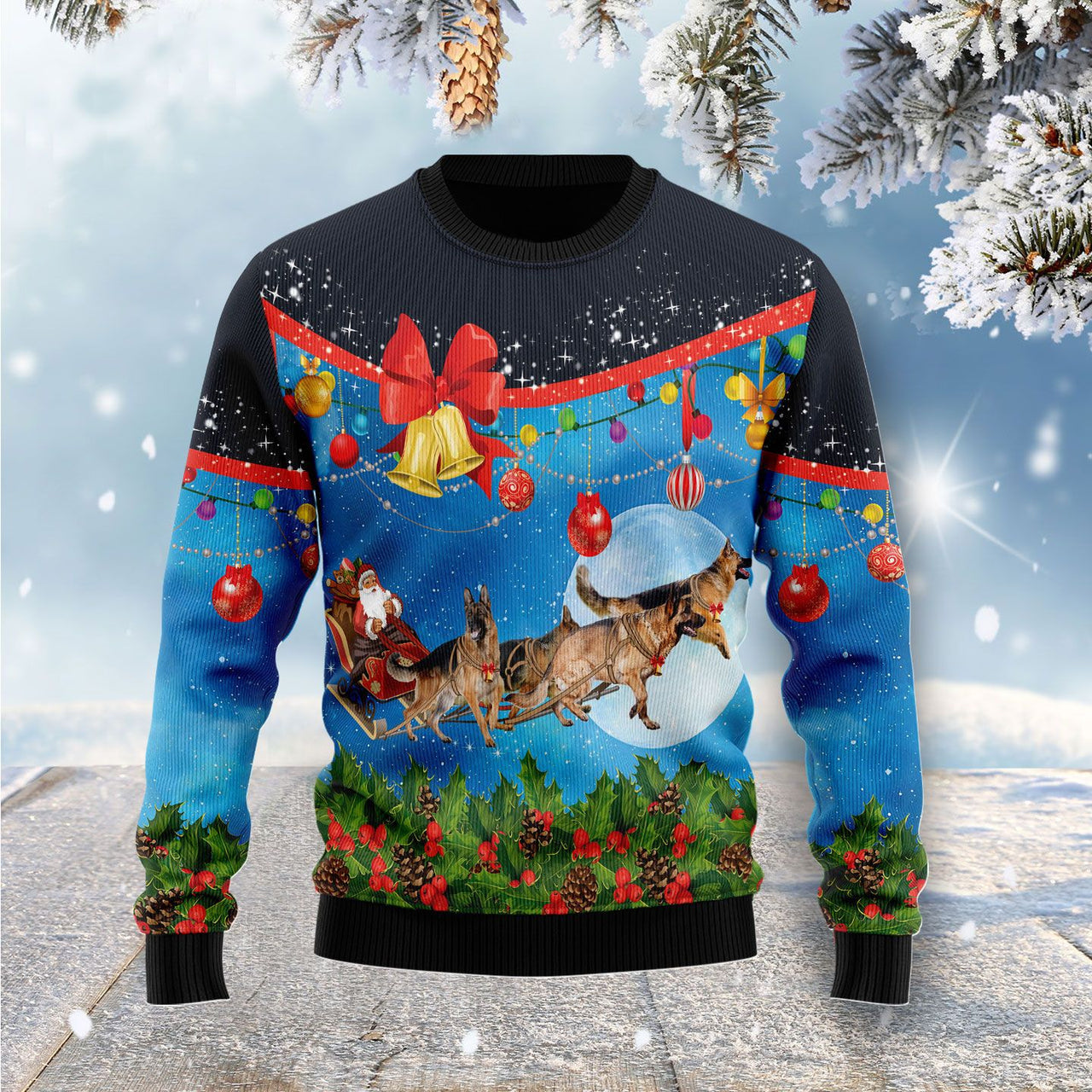 German Shepherd Sleigh Ugly Christmas Sweater 