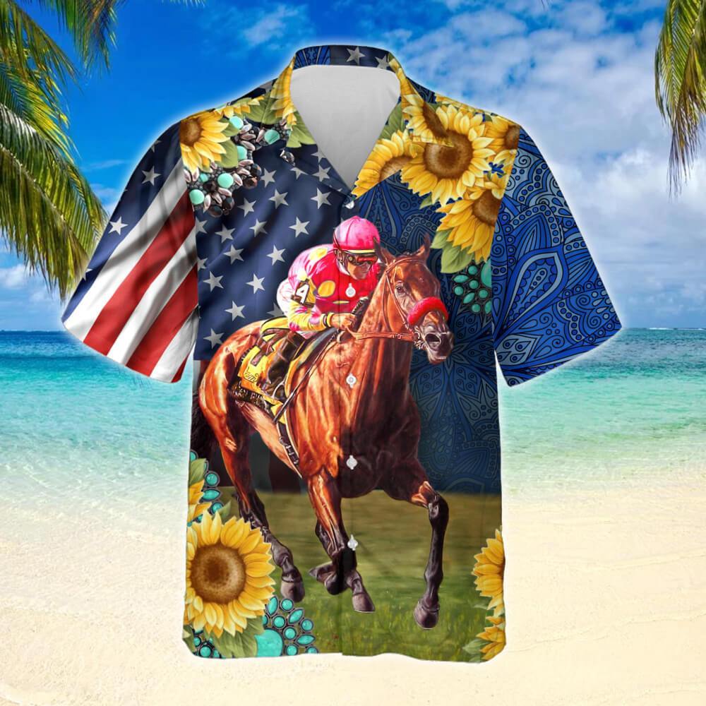 Horse Racing Sunflower Shirt Ntb131Hwv1 Hawaiian