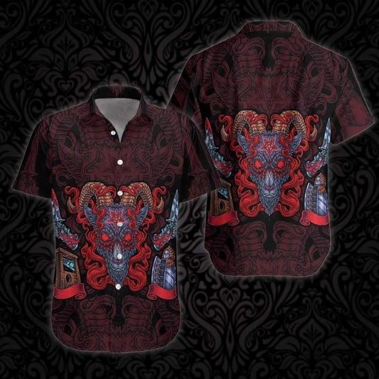Goat Head Pentagram With Hell Fire Satanic Gothic Hawaiian Shirt