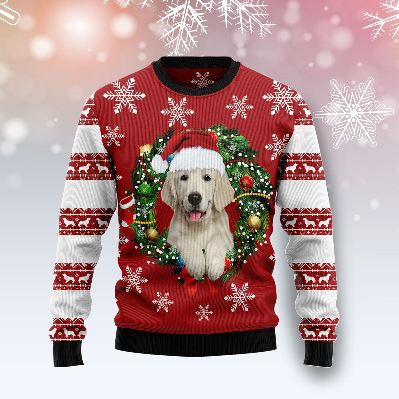 Golden Retriever Wearing Santas Hat Ugly Christmas Sweater 